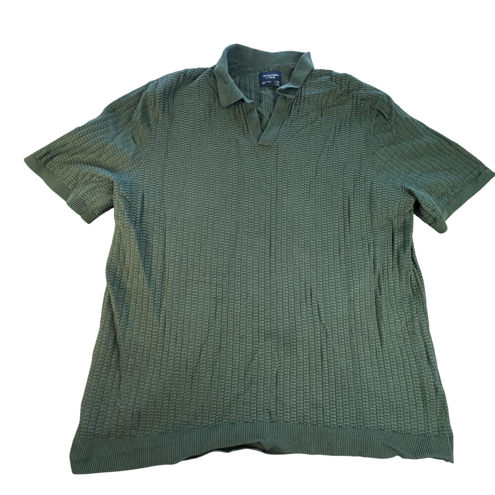 Abercrombie & Fitch Polo Shirt Mens 2XLT Green Textured Knit Short Sleeve